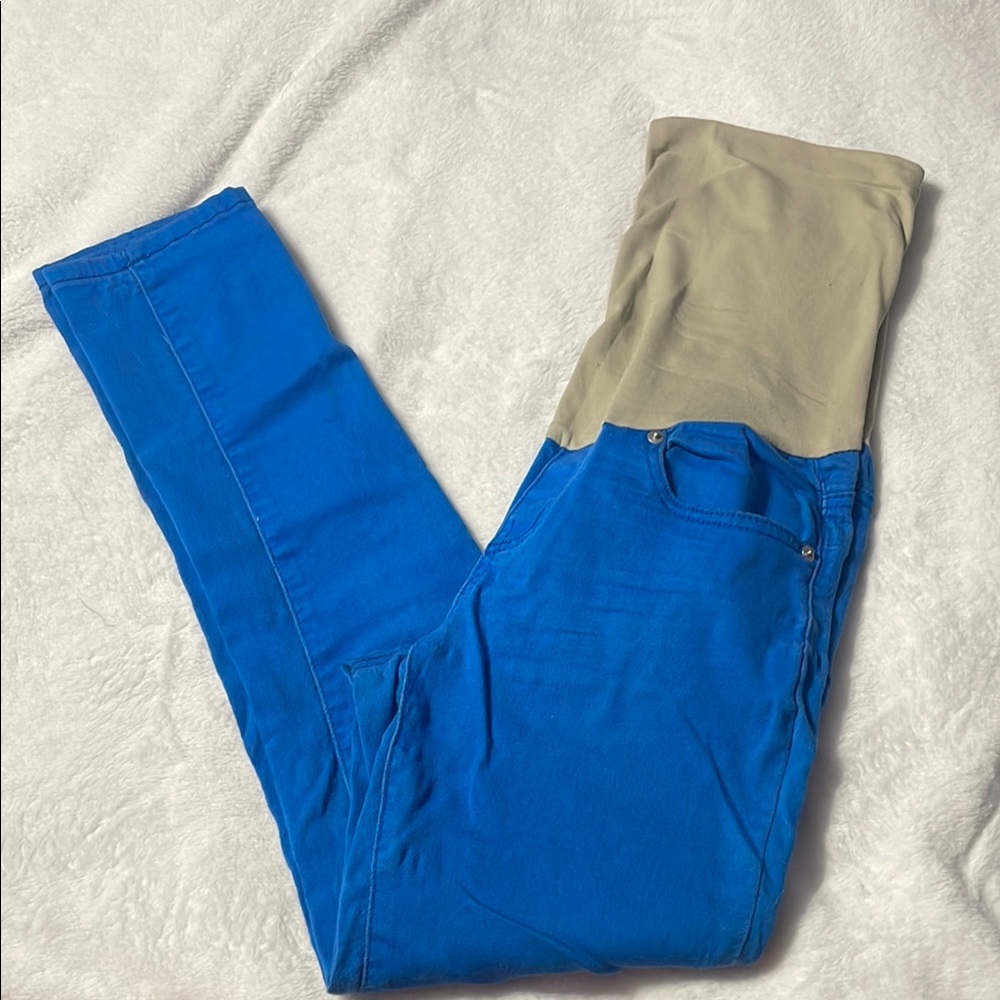 BELLAVIDA maternity Blue and Tan denim with Stretchy Fit